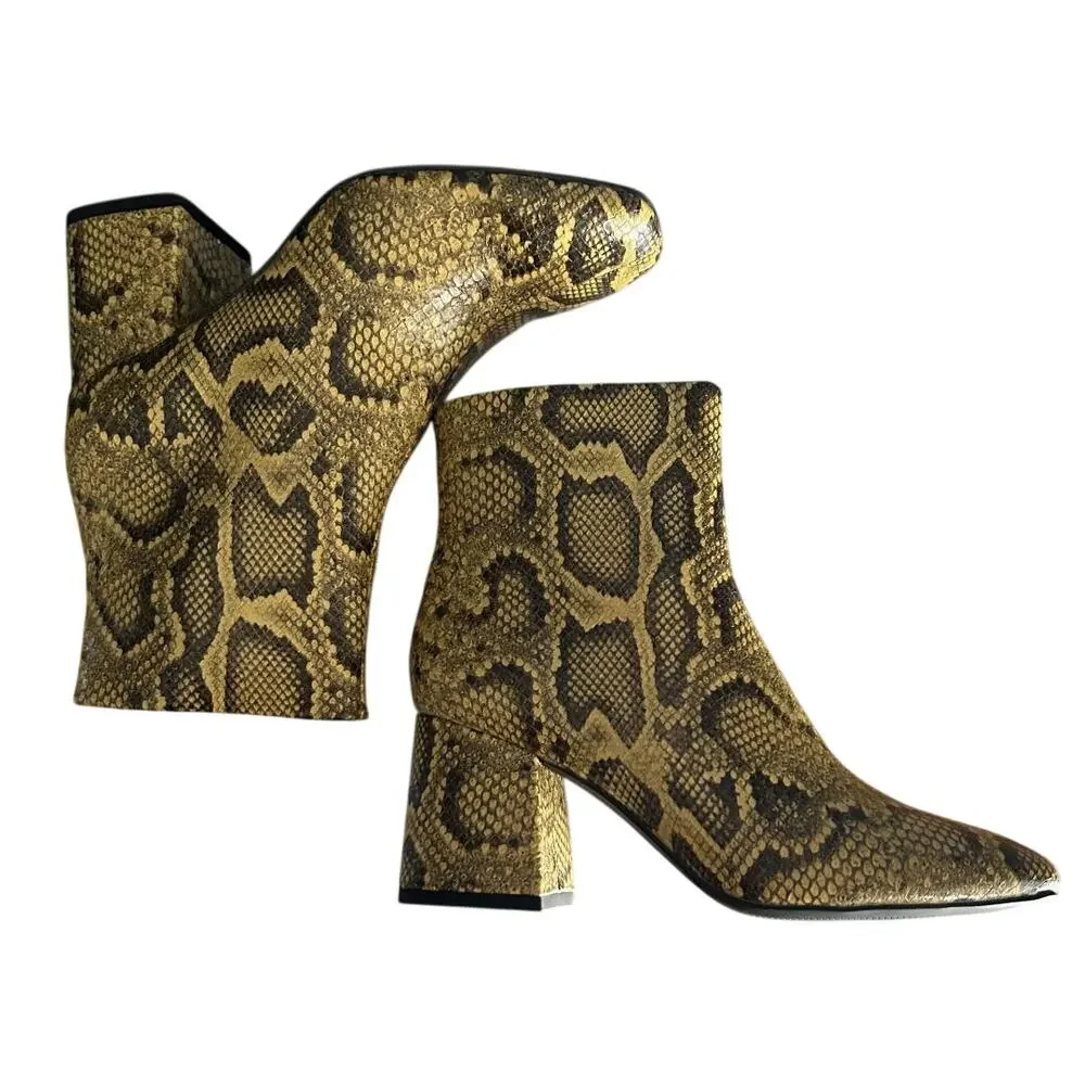 Katy Perry Geminni Mustard Print Zip up Block Heel Ankle Bootie-6.5-NIB